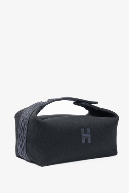 Hermes Bride-a-Brac Small Model Noir Canvas & Bleu Nuit Chevron Strap Case