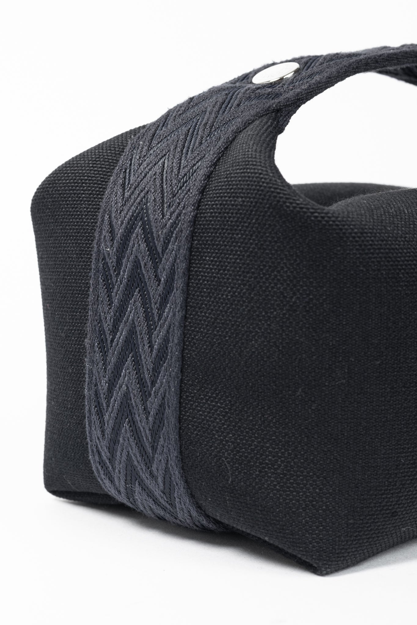 Hermes Bride-a-Brac Small Model Noir Canvas & Bleu Nuit Chevron Strap Case