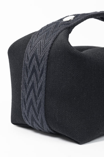 Hermes Bride-a-Brac Small Model Noir Canvas & Bleu Nuit Chevron Strap Case