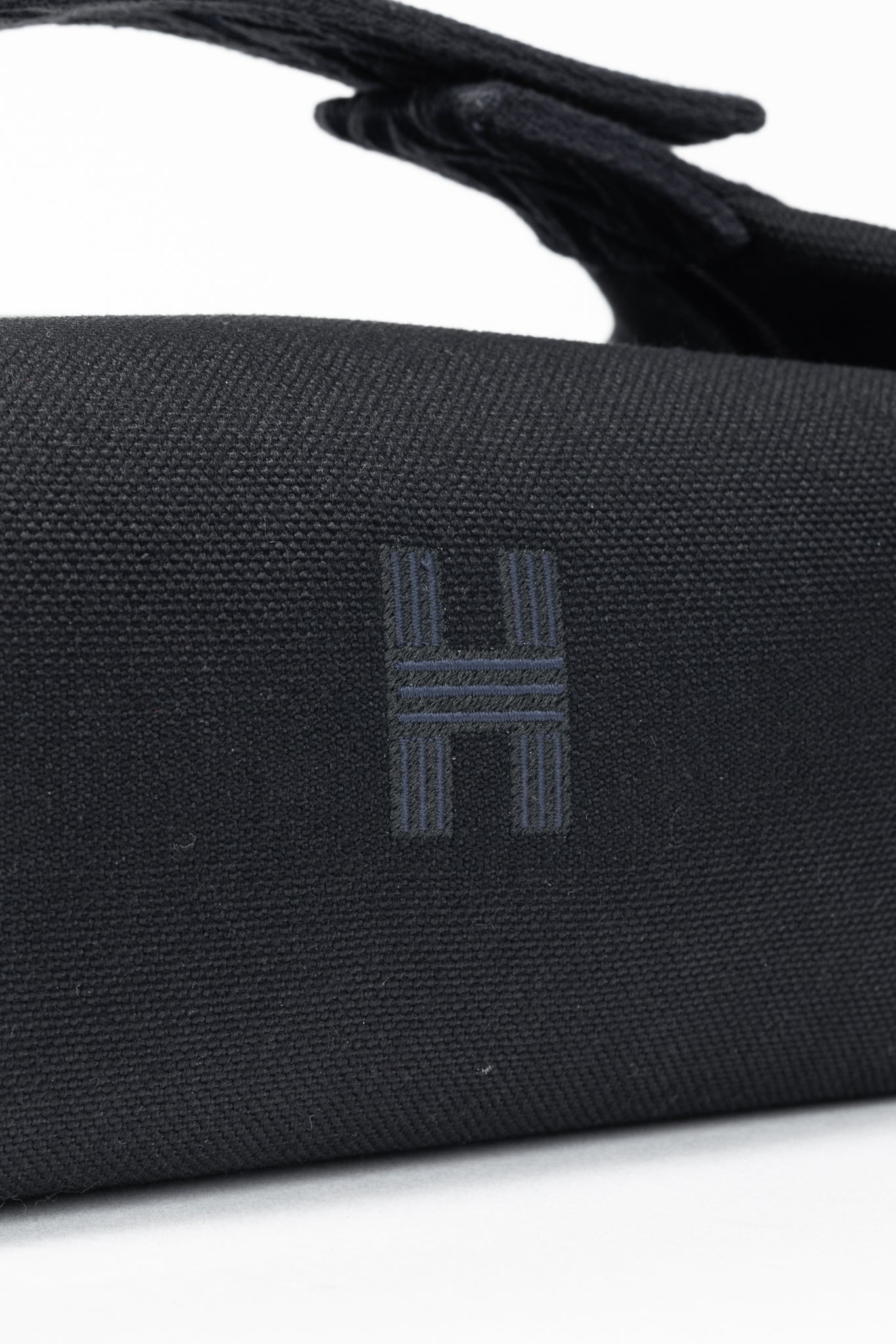Hermes Bride-a-Brac Small Model Noir Canvas & Bleu Nuit Chevron Strap Case