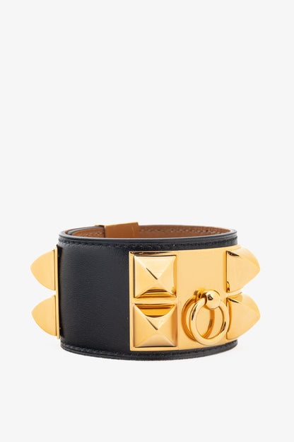 Hermes Collier de Chien Noir Box-Calfskin Yellow-Gold-Plated Bracelet