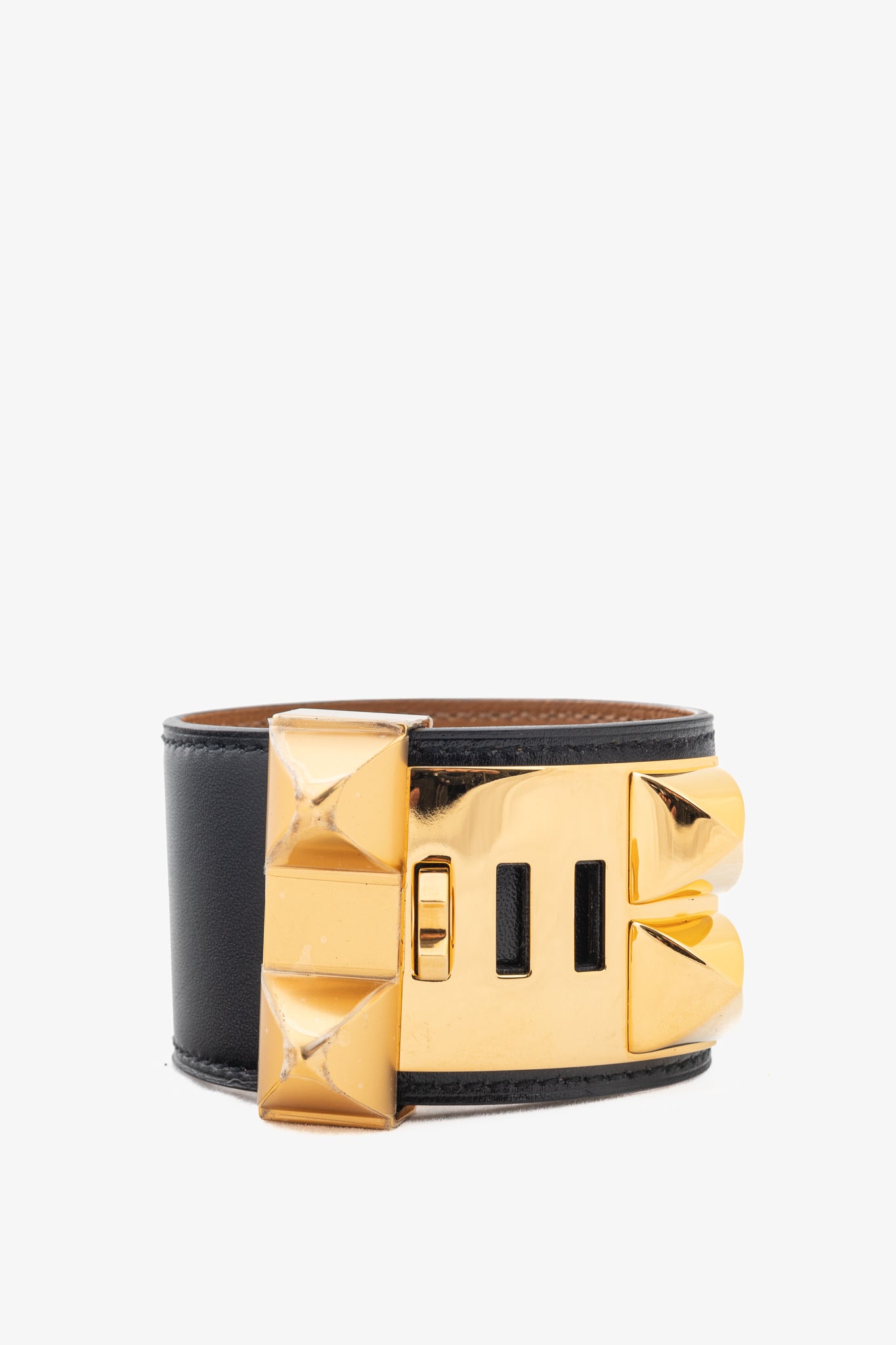 Hermes Collier de Chien Noir Box-Calfskin Yellow-Gold-Plated Bracelet
