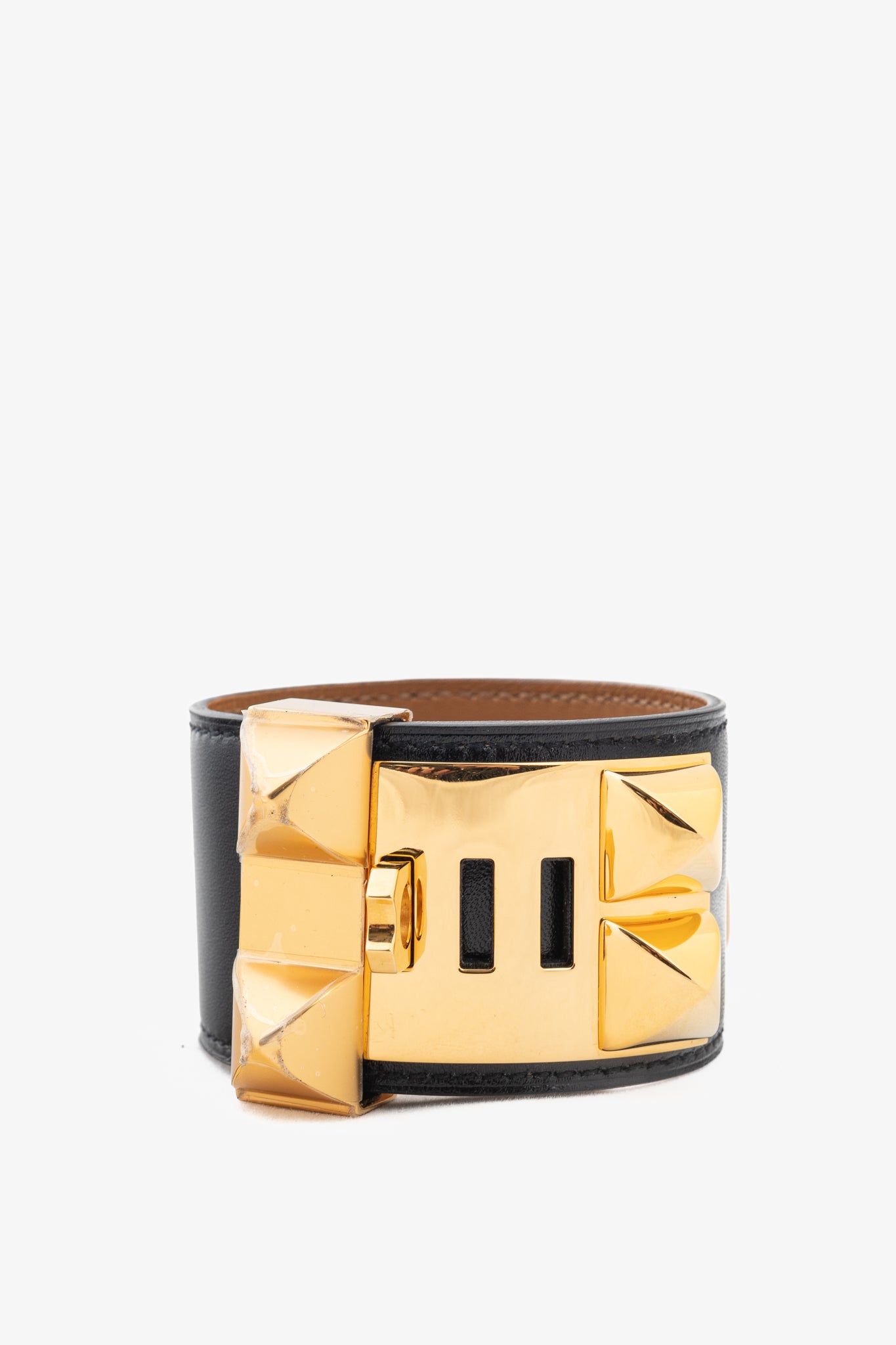 Hermes Collier de Chien Noir Box-Calfskin Yellow-Gold-Plated Bracelet