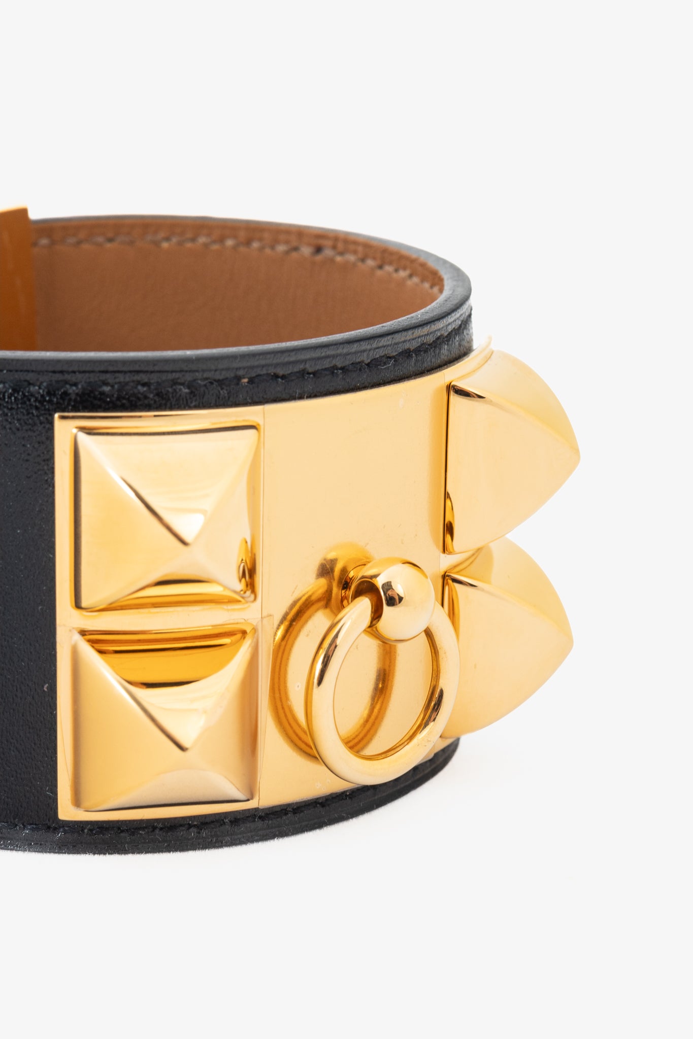 Hermes Collier de Chien Noir Box-Calfskin Yellow-Gold-Plated Bracelet