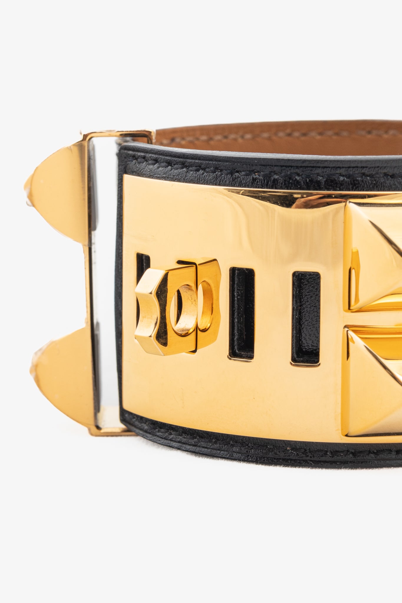 Hermes Collier de Chien Noir Box-Calfskin Yellow-Gold-Plated Bracelet
