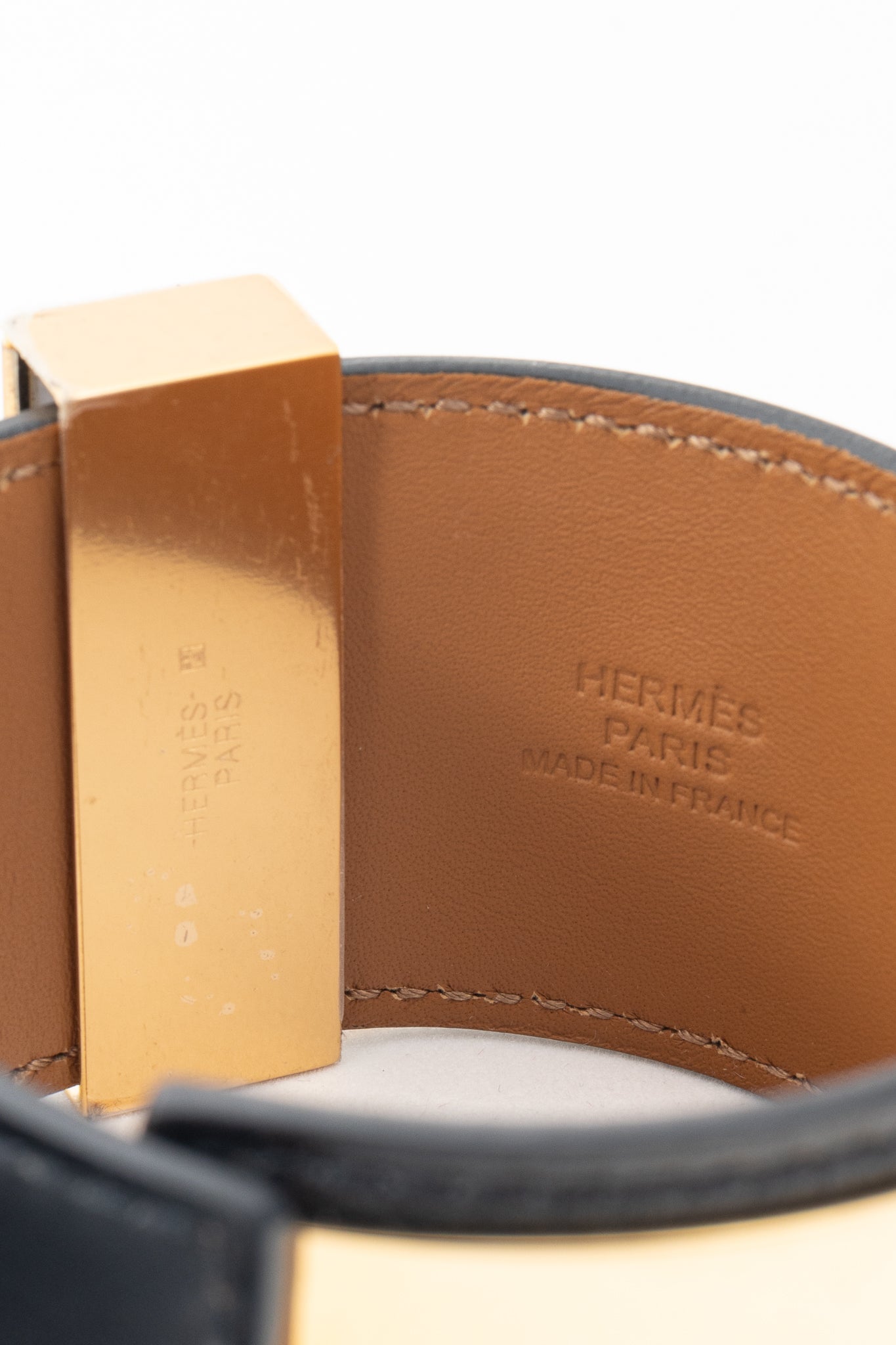 Hermes Collier de Chien Noir Box-Calfskin Yellow-Gold-Plated Bracelet