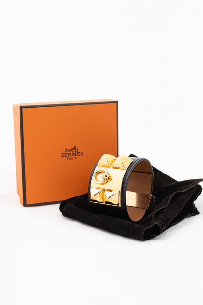 Hermes Collier de Chien Noir Box-Calfskin Yellow-Gold-Plated Bracelet