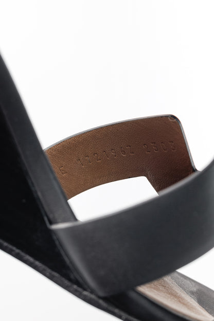 Hermes Legend Noir Calfskin "H" Wedge Sandals