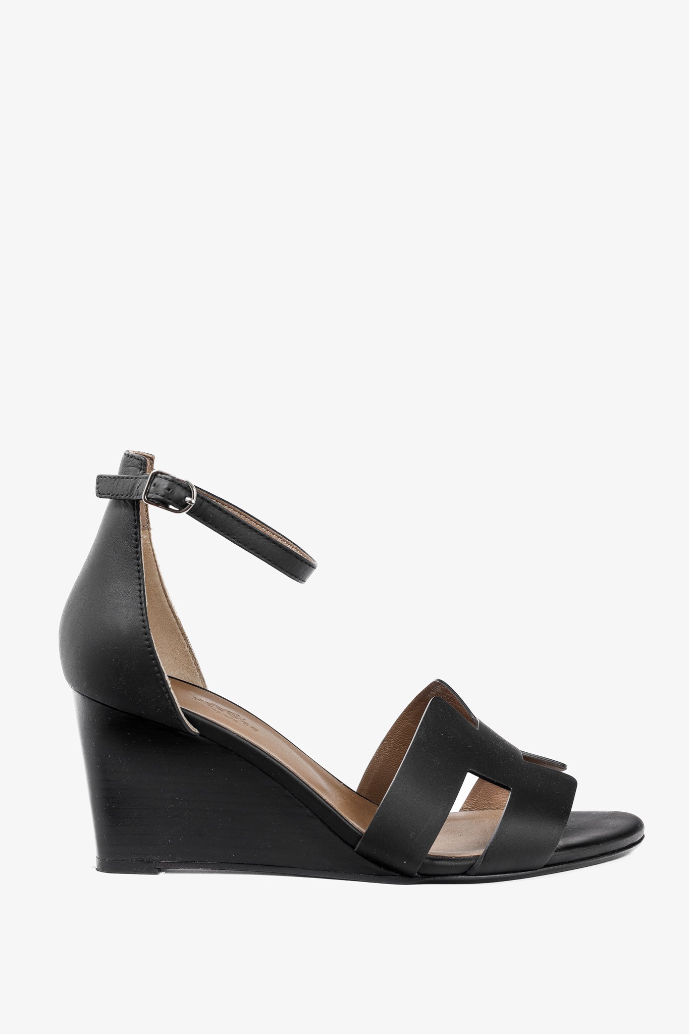 Hermes Legend Noir Calfskin "H" Wedge Sandals