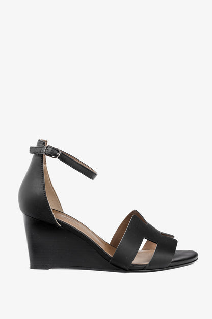 Hermes Legend Noir Calfskin "H" Wedge Sandals