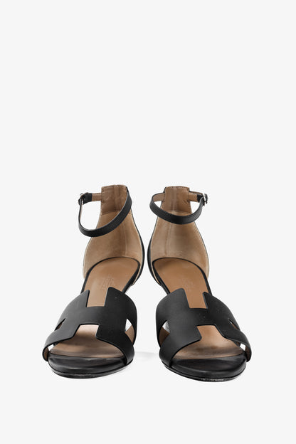 Hermes Legend Noir Calfskin "H" Wedge Sandals
