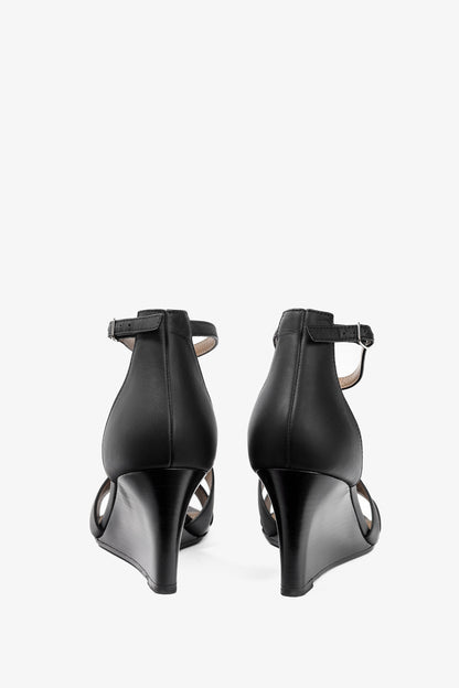 Hermes Legend Noir Calfskin "H" Wedge Sandals