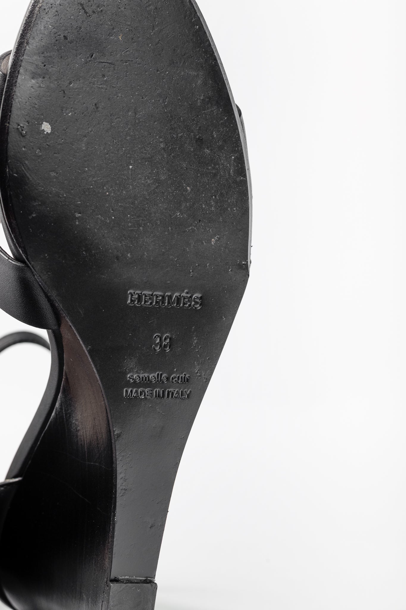 Hermes Legend Noir Calfskin "H" Wedge Sandals