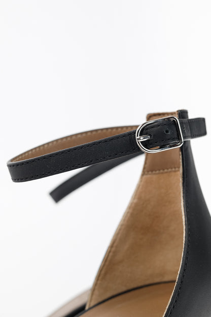 Hermes Legend Noir Calfskin "H" Wedge Sandals