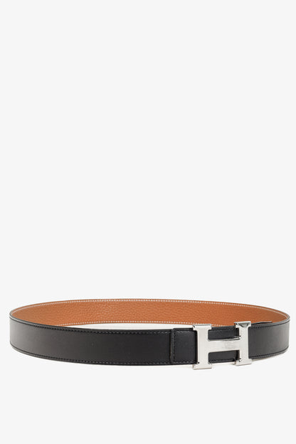Hermes Reversible Black & Brown "H"-Buckle Leather Belt