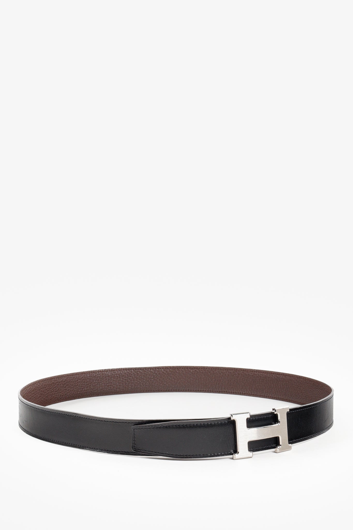 Hermes Black/Brown Togo Calfskin H Buckle Reversible Belt