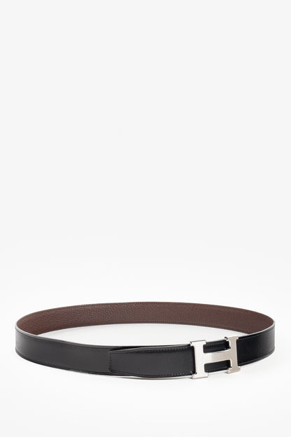 Hermes Black/Brown Togo Calfskin H Buckle Reversible Belt