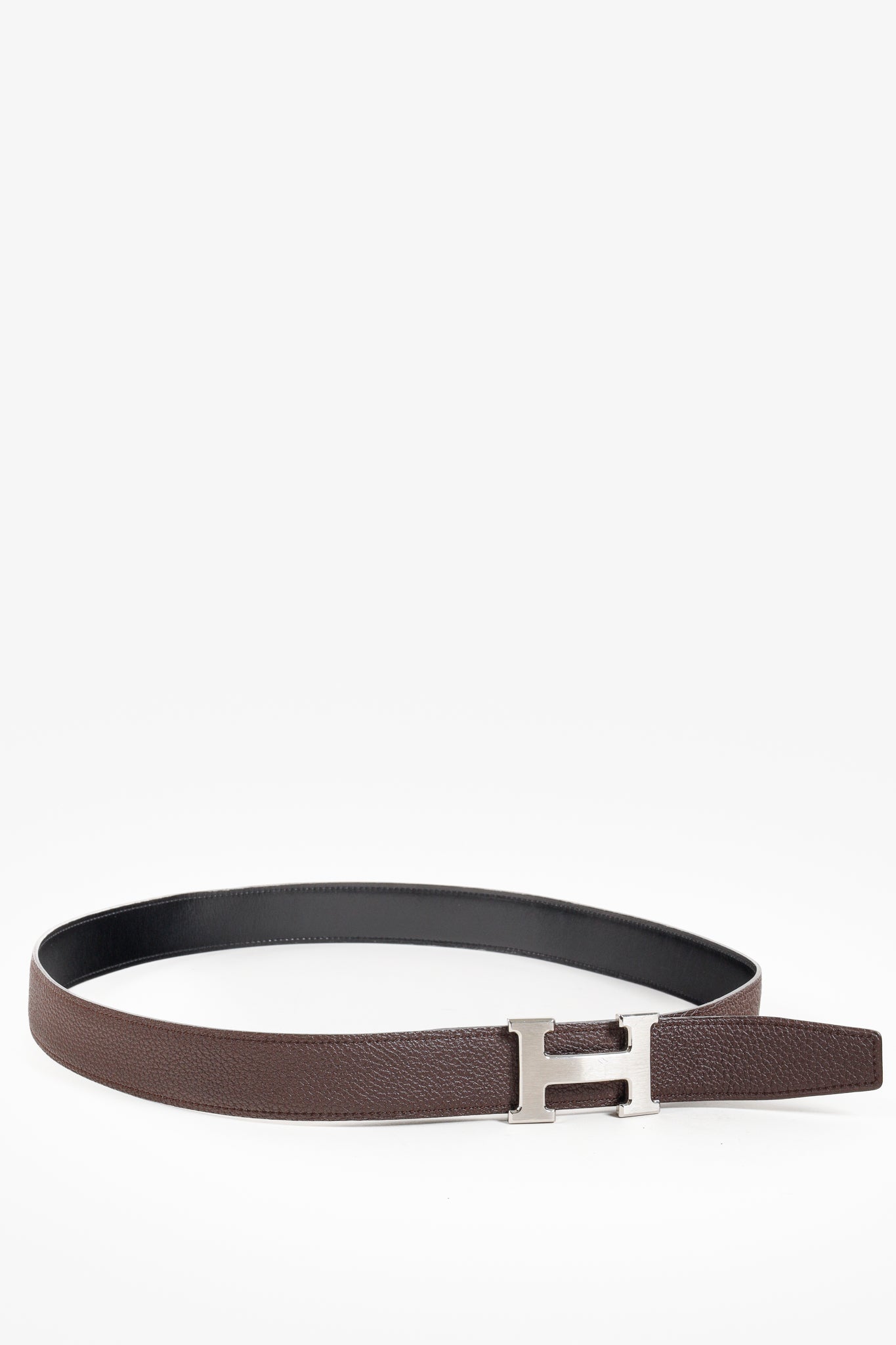 Hermes Black/Brown Togo Calfskin H Buckle Reversible Belt