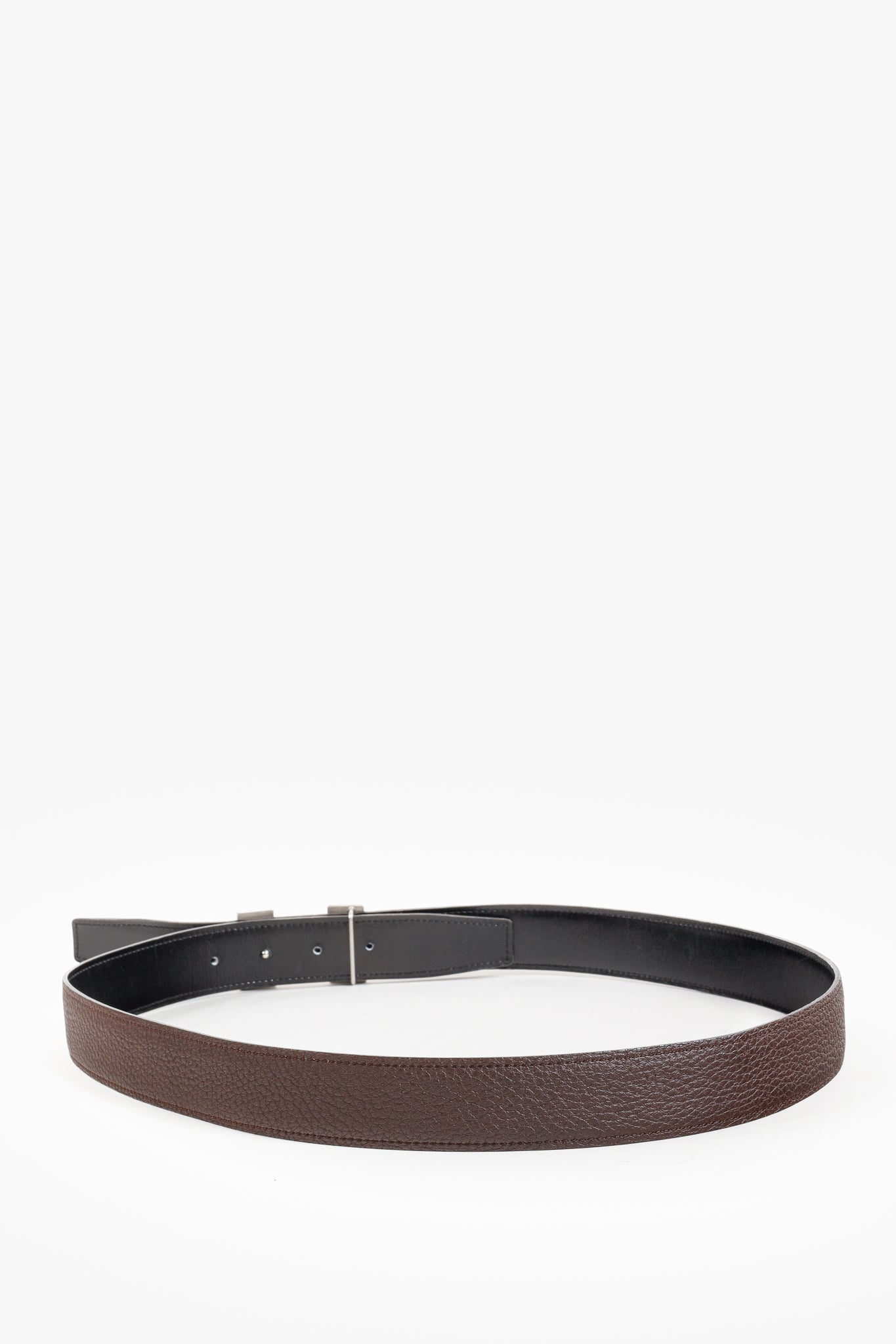 Hermes Black/Brown Togo Calfskin H Buckle Reversible Belt