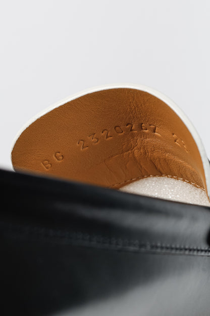 Hermes Hour Noir & Blanc Glazed Calfskin "H" Loafers