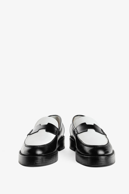 Hermes Hour Noir & Blanc Glazed Calfskin "H" Loafers