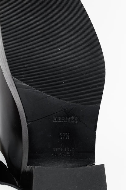 Hermes Hour Noir & Blanc Glazed Calfskin "H" Loafers