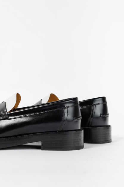 Hermes Hour Noir & Blanc Glazed Calfskin "H" Loafers