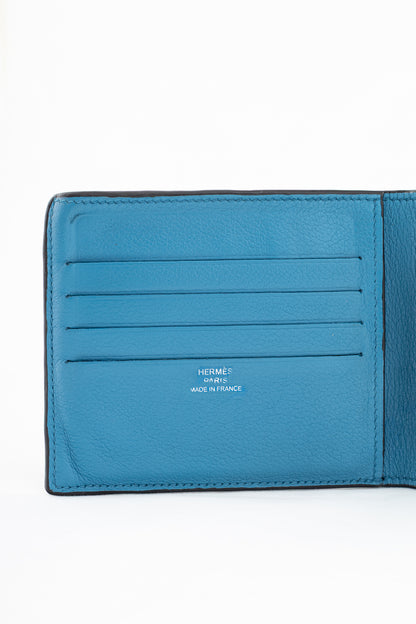 Hermes Citizen Twill Blue Izmir Evercolor Leather Bi Fold Wallet