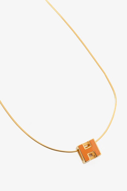Hermes Cage D'H Gold Cube-Pendant Necklace