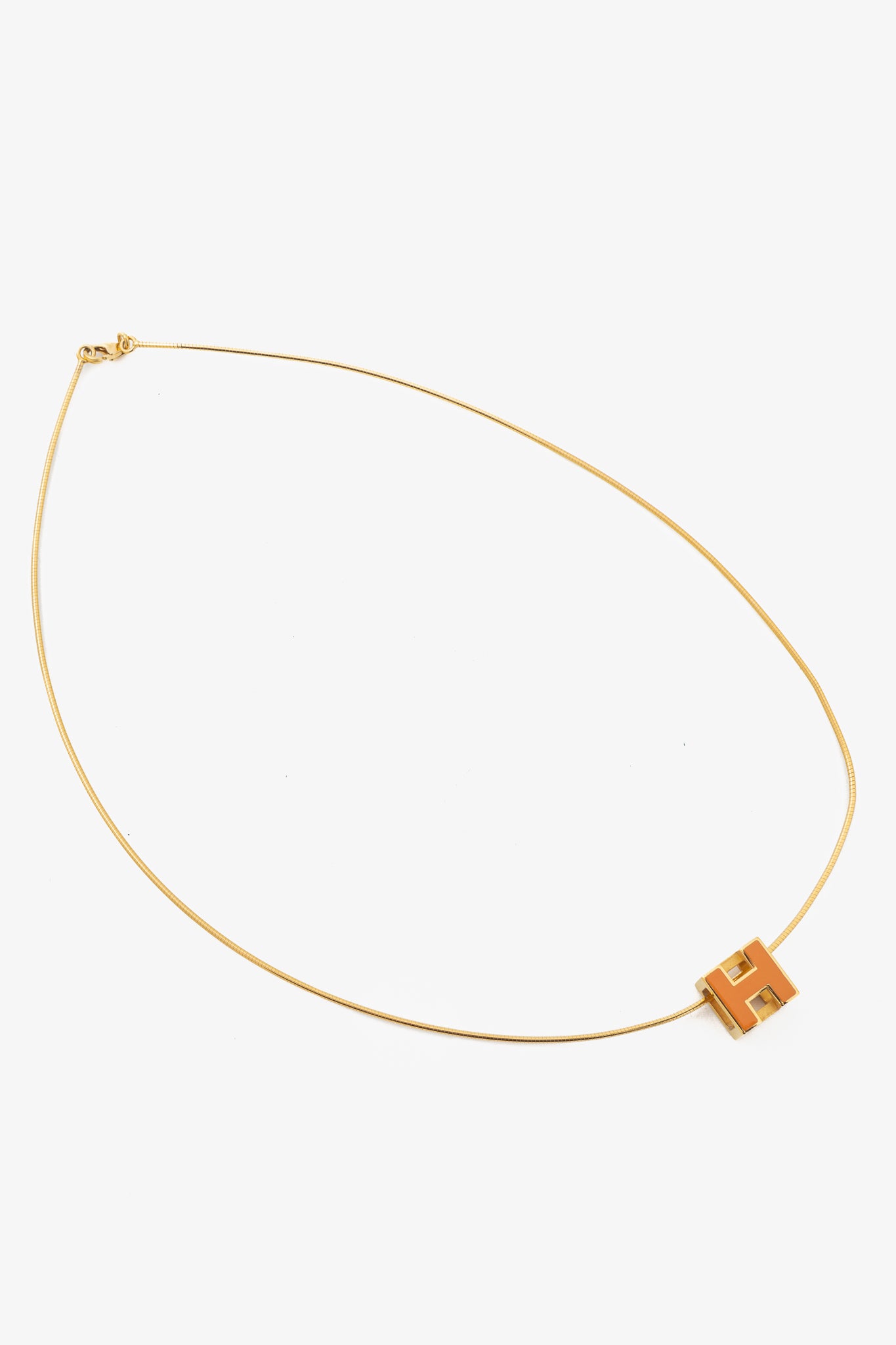 Hermes Cage D'H Gold Cube-Pendant Necklace