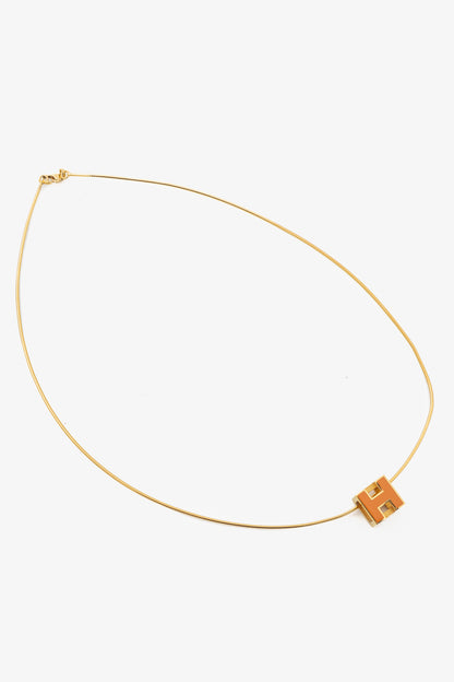Hermes Cage D'H Gold Cube-Pendant Necklace
