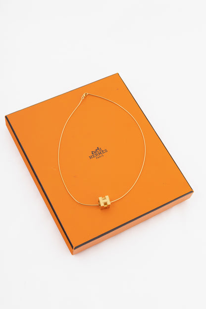 Hermes Cage D'H Gold Cube-Pendant Necklace