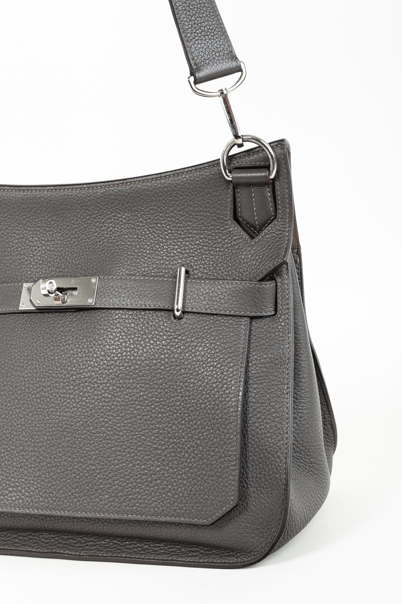 Hermes Jyspiere 34 Taurillon Clemence Graphite & Etoupe Bag