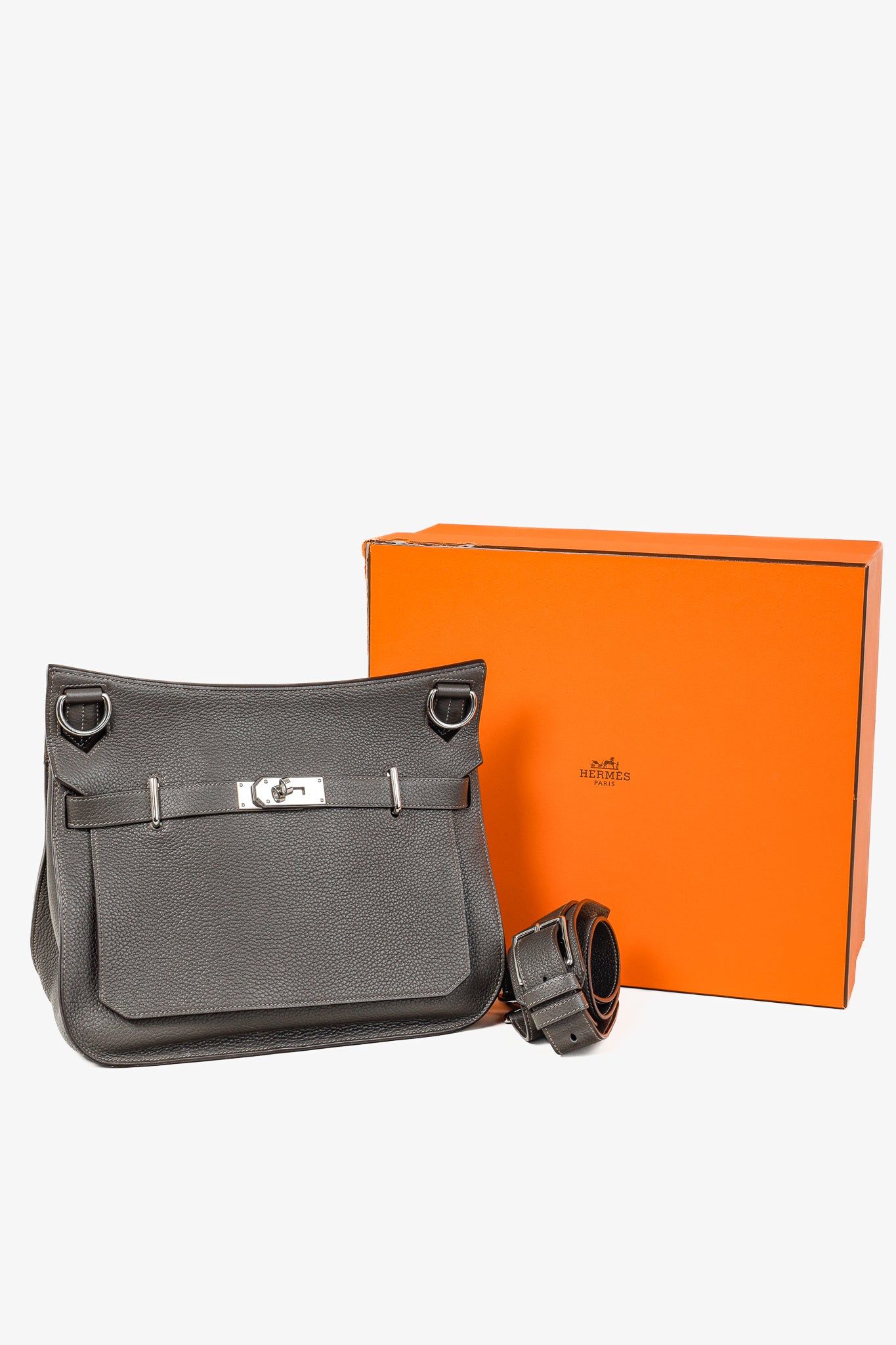 Hermes Jyspiere 34 Taurillon Clemence Graphite & Etoupe Bag