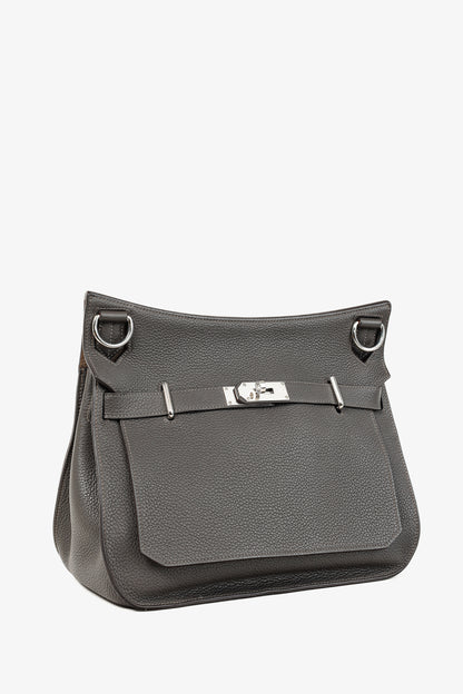 Hermes Jyspiere 34 Taurillon Clemence Graphite & Etoupe Bag