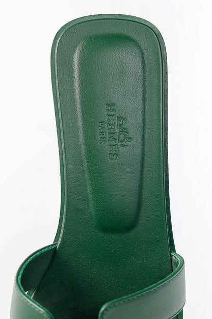 Hermes Oran Vert Electrique Calfskin H-Strap Sandals