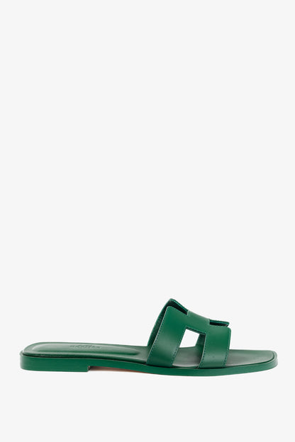 Hermes Oran Vert Electrique Calfskin H-Strap Sandals