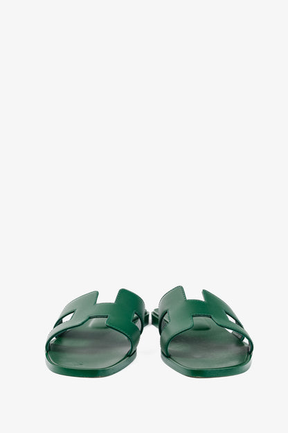 Hermes Oran Vert Electrique Calfskin H-Strap Sandals