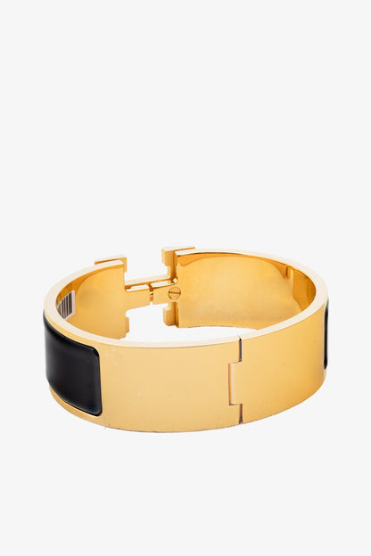 Hermes Clic Clac H Noir Yellow-Gold-Plated Wide Bracelet