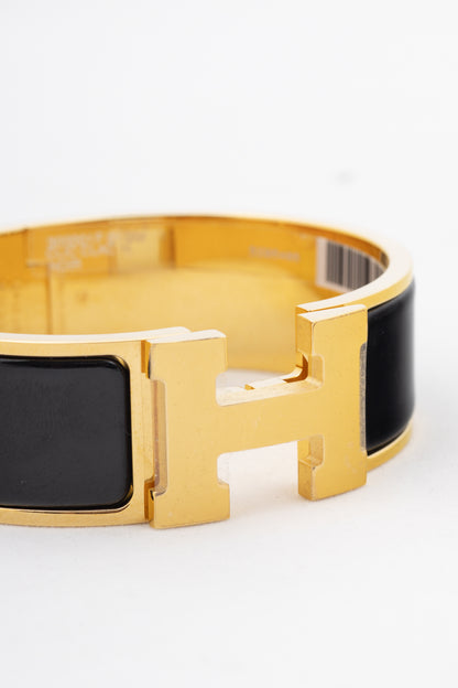 Hermes Clic Clac H Noir Yellow-Gold-Plated Wide Bracelet