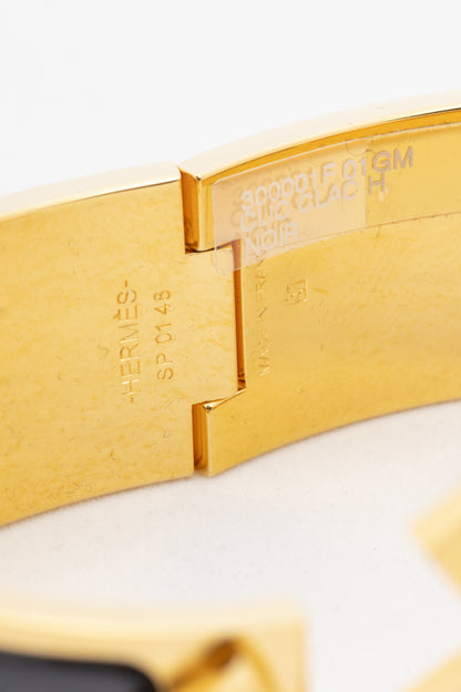 Hermes Clic Clac H Noir Yellow-Gold-Plated Wide Bracelet