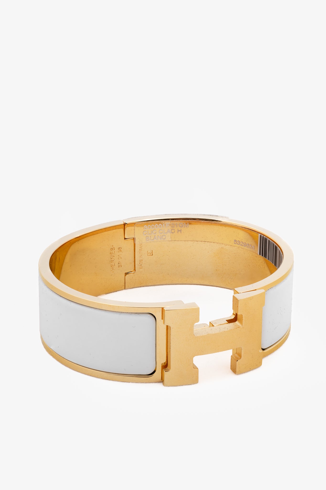 Hermes Clic Clac H Blanc Yellow-Gold-Plated Wide Bracelet