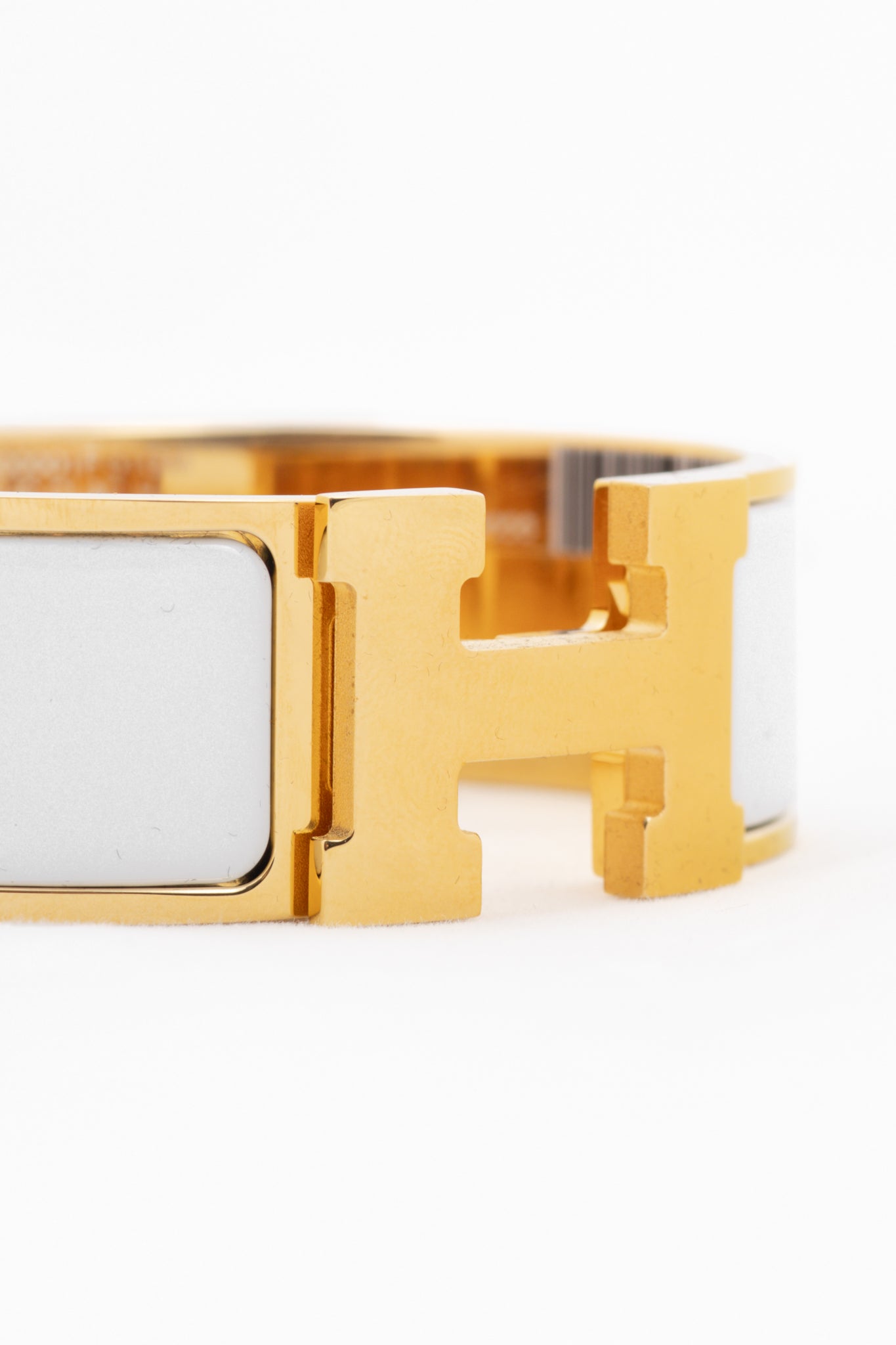 Hermes Clic Clac H Blanc Yellow-Gold-Plated Wide Bracelet