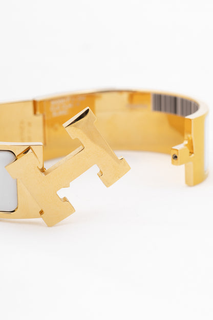 Hermes Clic Clac H Blanc Yellow-Gold-Plated Wide Bracelet