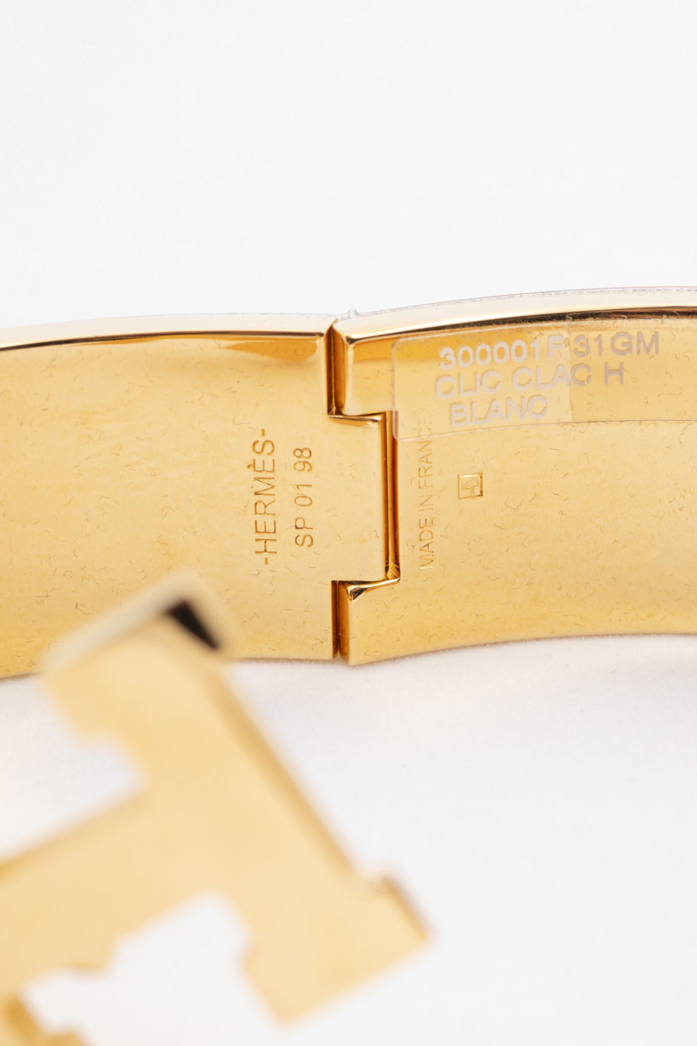 Hermes Clic Clac H Blanc Yellow-Gold-Plated Wide Bracelet