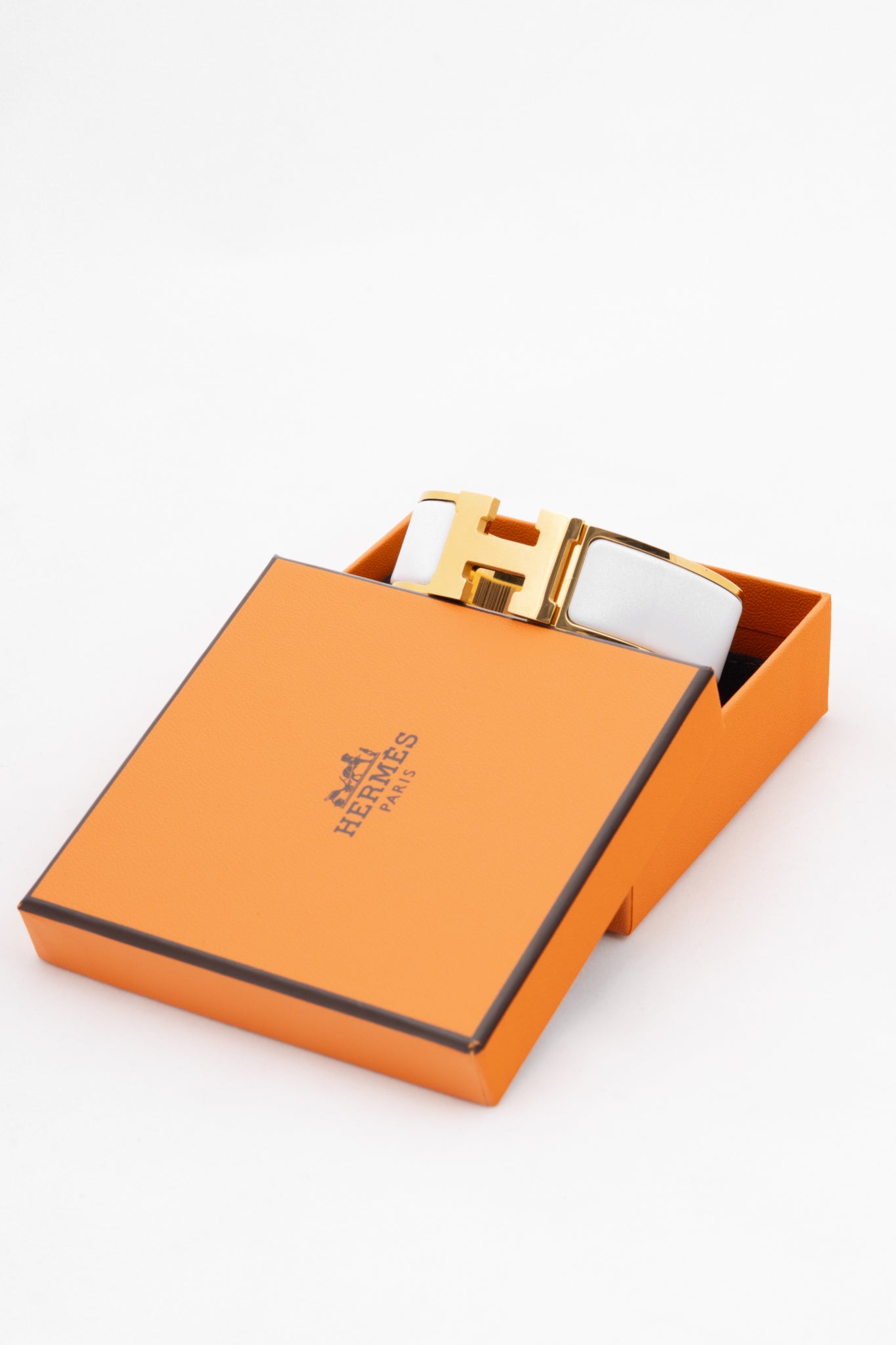 Hermes Clic Clac H Blanc Yellow-Gold-Plated Wide Bracelet