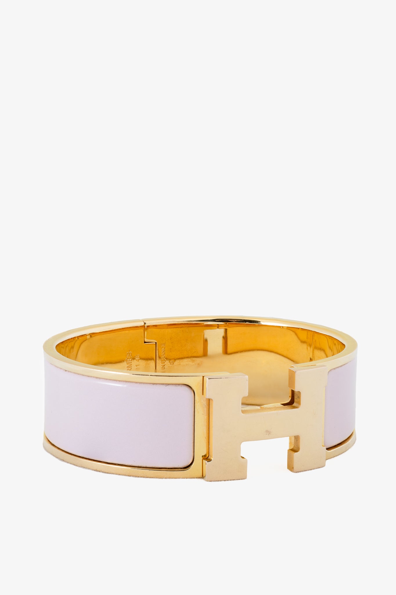 Hermes Clic H Rose Dragee Wide Enamel Bracelet