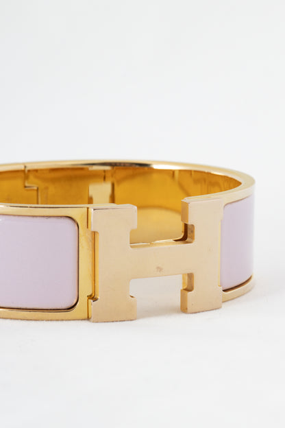 Hermes Clic H Rose Dragee Wide Enamel Bracelet
