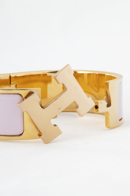 Hermes Clic H Rose Dragee Wide Enamel Bracelet