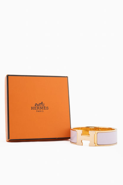 Hermes Clic H Rose Dragee Wide Enamel Bracelet